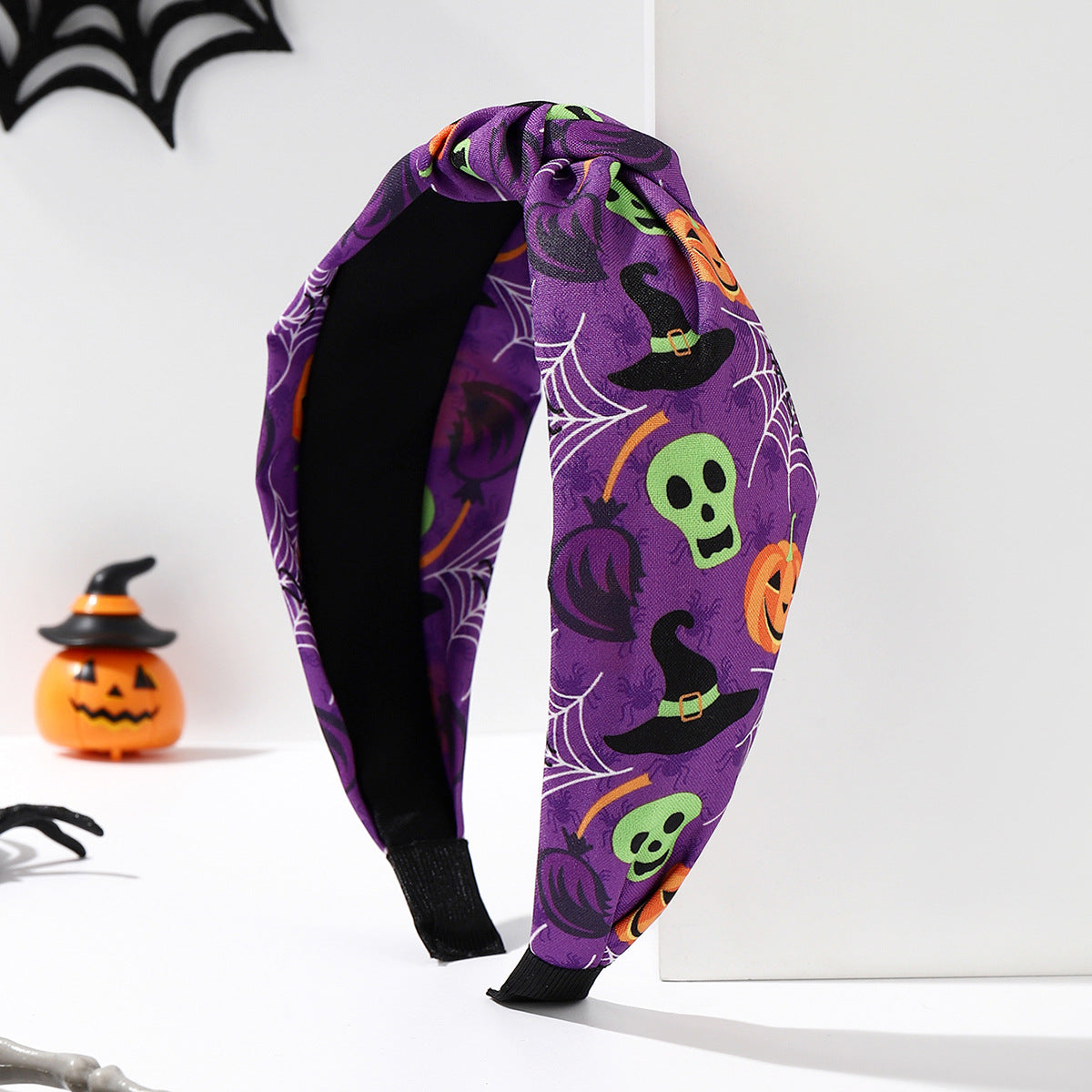 Wholesale Fabric Skull Pumpkin Knotted Wide Brim Headband